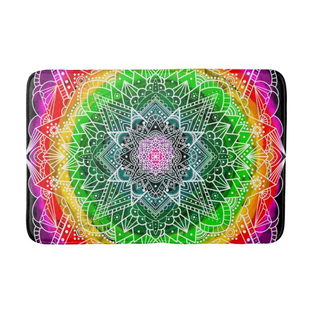 Colour Burst Rainbow Prism Mandala Bath Mat (Front)