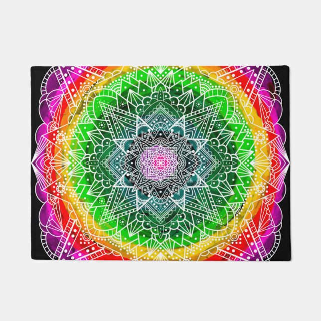 Colour Burst Rainbow Prism Mandala   Doormat (Front)