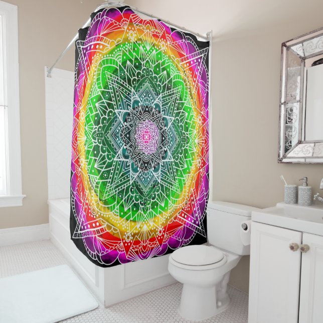 Colour Burst Rainbow Prism Mandala Shower Curtain (In Situ)