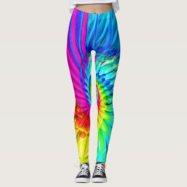 Colour Burst Spiral Pattern Art Leggings (Front)