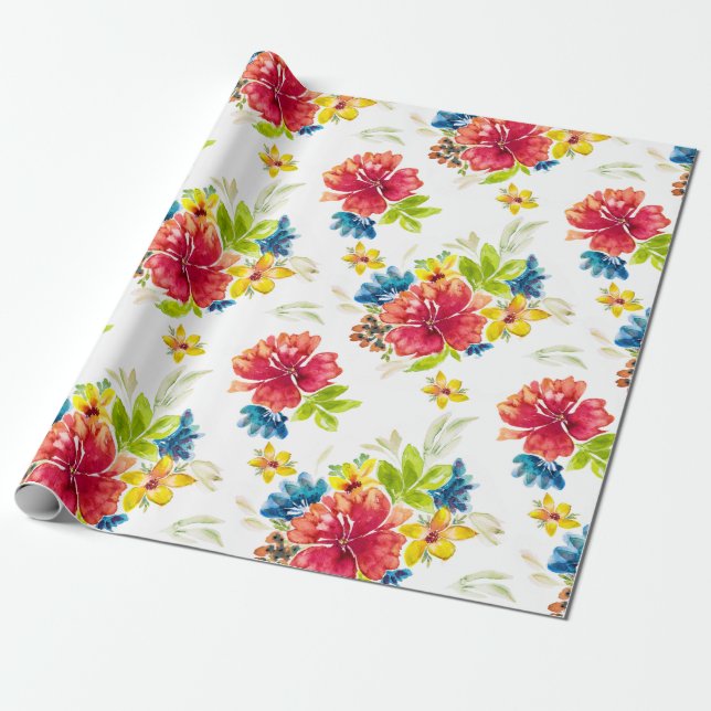 Colour Burst Watercolor Floral Wrapping Paper (Unrolled)