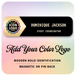 Colour Business Logo Black Gold Classic Chevron ID Name Tag
