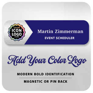 Colour Business Logo Navy Blue Silver Employee ID Name Tag