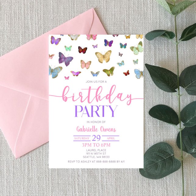 Colour Butterfly Themed Birthday Party Invitation (Creator Uploaded)