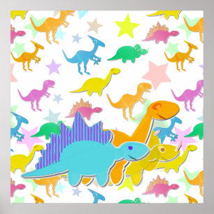Colour Cartoon Dinosaurs Poster