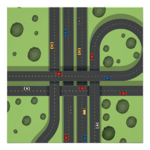 Colour Cartoon Highway & Cars Cool Background Grap Poster