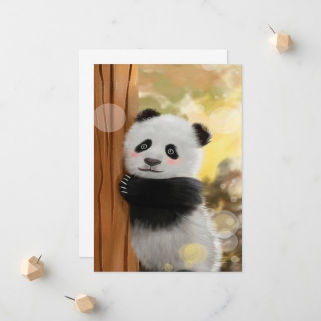 Colour Cartoon Panda | Funny Cute Gift Announcement (Front/Back In Situ)