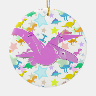 Colour Cartoon Pteranodon Stars Circle Ornament
