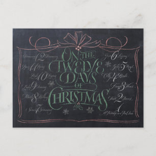 Colour Chalkboard Lettering '12 Days of Christmas' Holiday Postcard