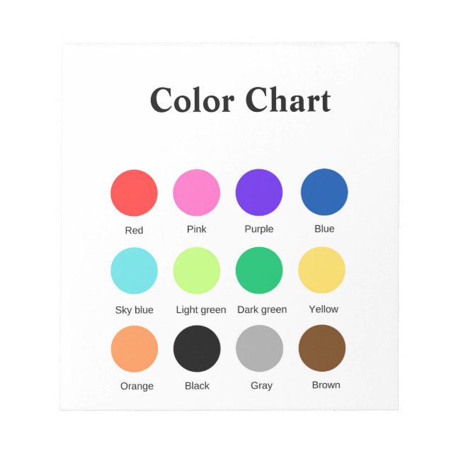 Colour chart school teacher kids chart editable  notepad (Front)