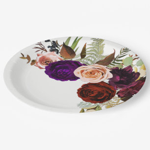 Colour Chic Bold Floral Greenery White Wedding Paper Plate