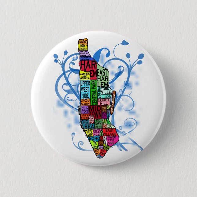 Colour Coded Manhattan Map 6 Cm Round Badge (Front)