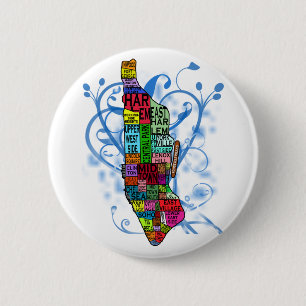 Colour Coded Manhattan Map 6 Cm Round Badge