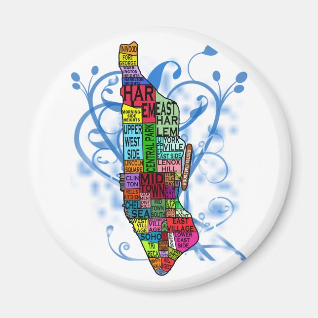 Colour Coded Manhattan Map Magnet (Front)
