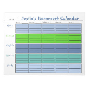 Colour Coded Weekly Homework Notepad