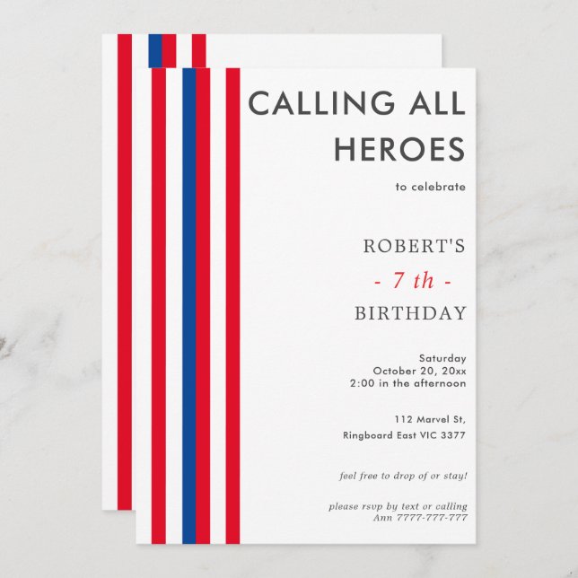 Colour Comics Inspired SuperHero Birthday Party Invitation (Front/Back)