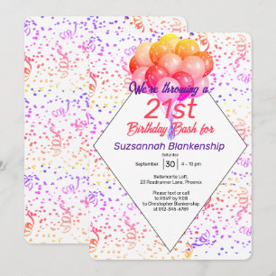 Colour Confetti Balloon Custom Celebration Invitation