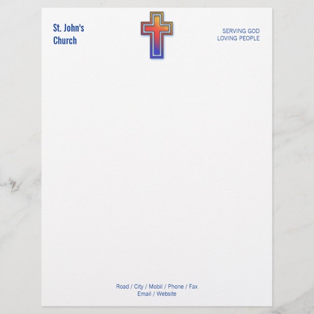 Colour Cross Symbol | Christian Church Customized Letterhead (Front)