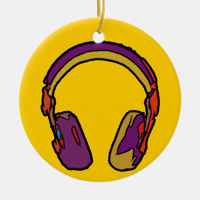 colour dj headphone ceramic tree decoration (Front)