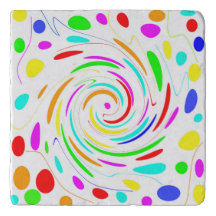 Colour Dots and Lines Swirl Stone Trivet