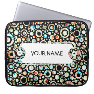 Colour Dots & Circle Pattern + your text & backgr. Laptop Sleeve