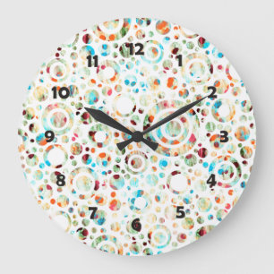 Colour Dots & Circle Pattern + your text & backgr. Large Clock
