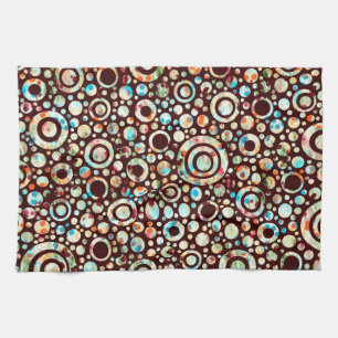 Colour Dots & Circle Pattern + your text & backgr. Tea Towel