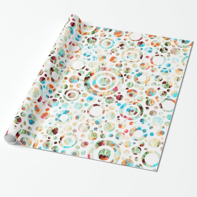 Colour Dots & Circle Pattern + your text & backgr. Wrapping Paper (Unrolled)