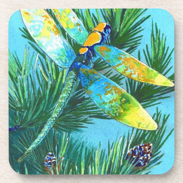 Colour Dragonfly & Pine Tree Coaster (Front)