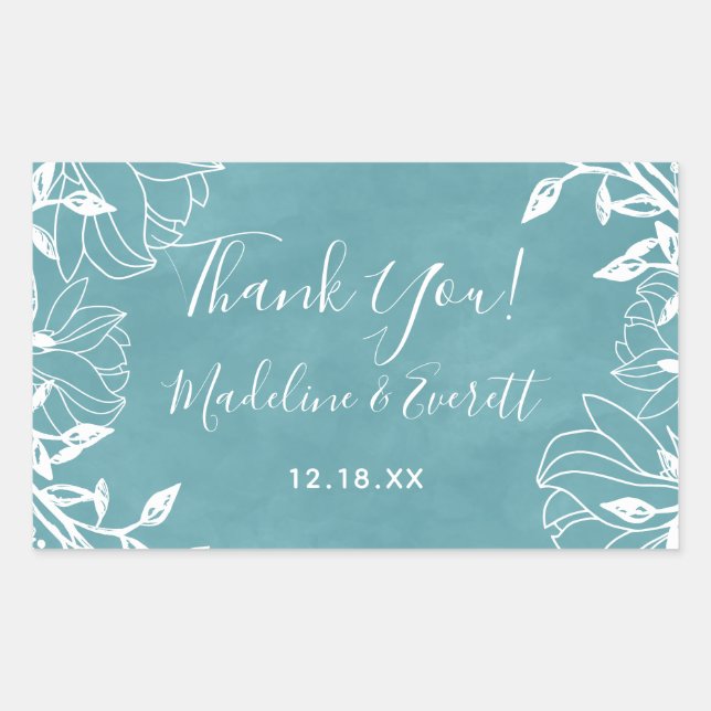 Colour Editable Background Floral Wedding Thank Yo Rectangular Sticker (Front)