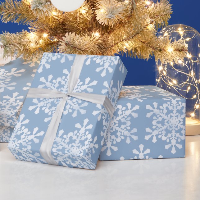 Colour Editable Blue and White Snowflakes Christma Wrapping Paper (Holidays)