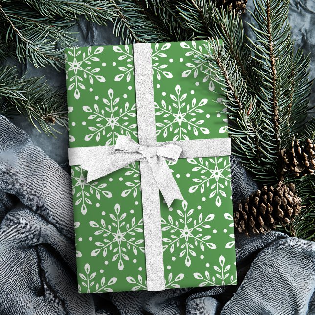 Colour Editable Green Leaves Snowflakes Christmas Wrapping Paper (Color Editable Green Leaves Snowflakes Christmas Wrapping Paper)