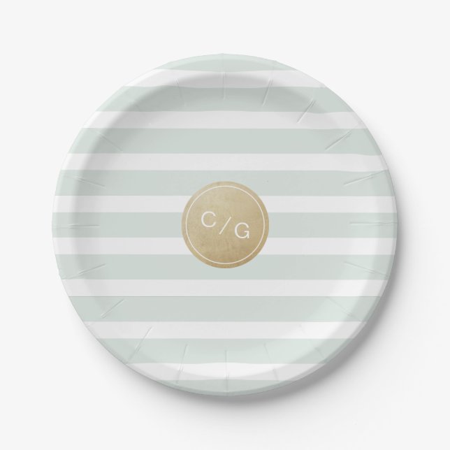 Colour editable minimalist modern wedding monogram paper plate (Front)