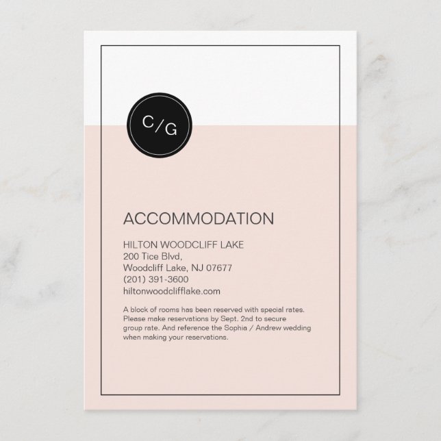 Colour editable modern wedding accommodation card (Front)