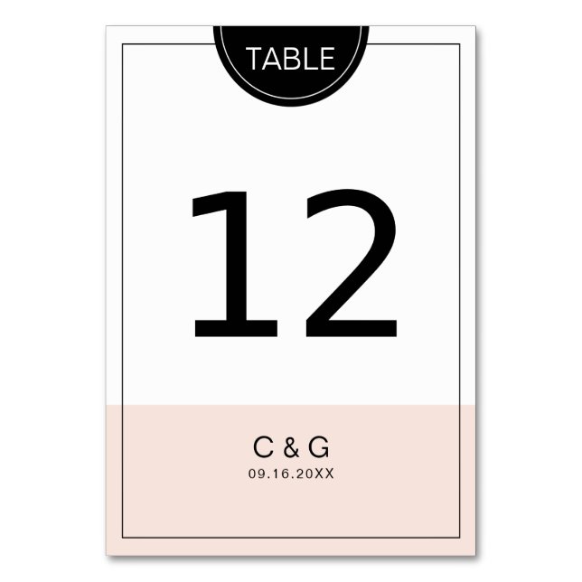 Colour editable pink modern minimalist table numbe number (Front)