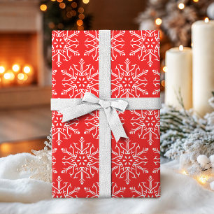 Colour Editable Red Snowflakes Christmas Wrapping Paper