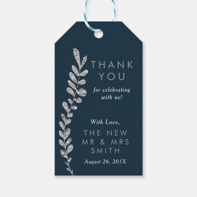 Colour Editable Silver Leaf Thank You Favour Tag (Front)