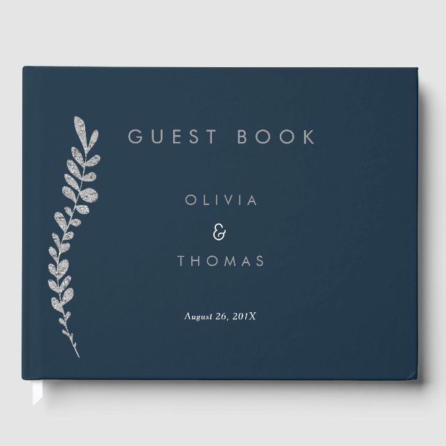 Colour Editable Silver Leaf Wedding Guest Book (Front)