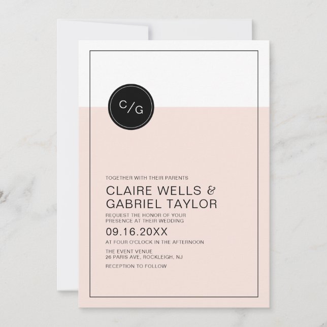 Colour editable simple modern wedding invitation (Front)