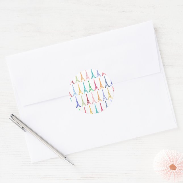 colour Eiffel Towers pattern Classic Round Sticker (Envelope)