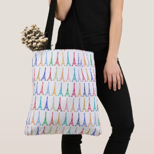 Colour Eiffel Towers pattern repeated all over Tote Bag