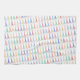 colour eiffel towers pattern tea towel