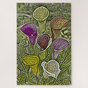 Colour Engraved Calla Lillies Jigsaw Puzzle