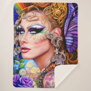 Colour-Exploding Drag Queen Artwork Design Sherpa Blanket