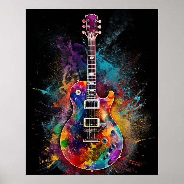Colour exploding electric guitar poster (Front)