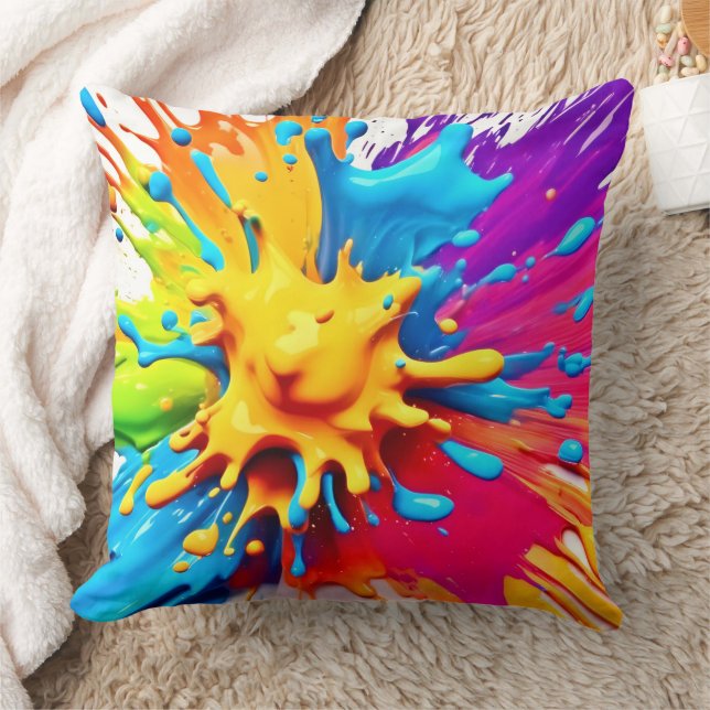 Colour Explosion: Abstract Paint Splatter Cushion (Blanket)