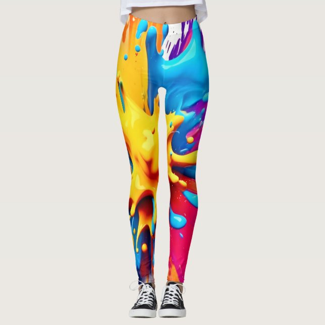 Colour Explosion: Abstract Paint Splatter Leggings (Front)