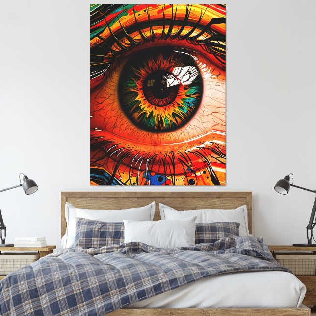 Colour Explosion Eye – Vibrant Abstract Realism Canvas Print (Insitu(Bedroom))