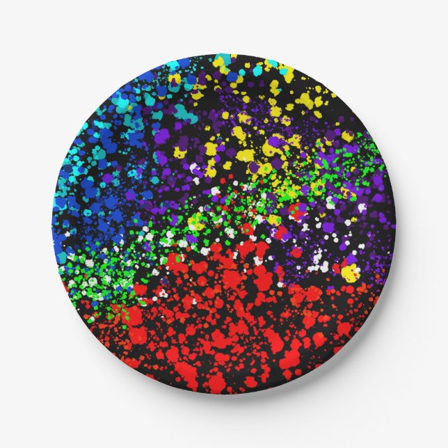 Colour Explosion Paint Dots Colourful Modern Cool Paper Plate (Front)