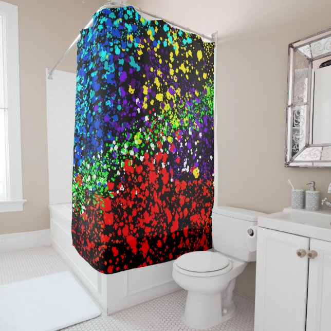 Colour Explosion Paint Dots Colourful Modern Cool Shower Curtain (In Situ)